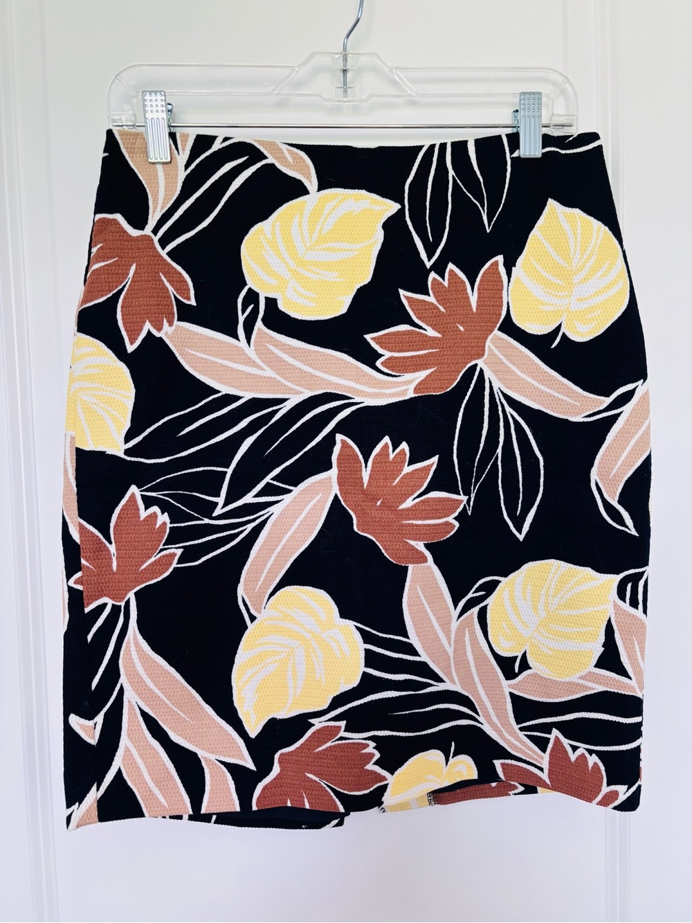 Ann Taylor Black Pencil Skirt with Yellow and Rust Floral Print